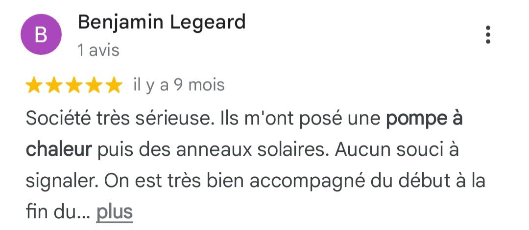 Avis Google 5 étoiles — Benjamin Legeard — client S2E Normandie