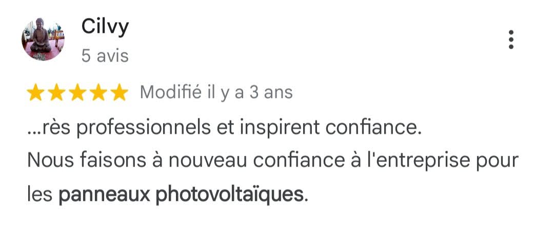 Avis Google 5 étoiles — Cilvy — panneaux photovoltaïques S2E Normandie