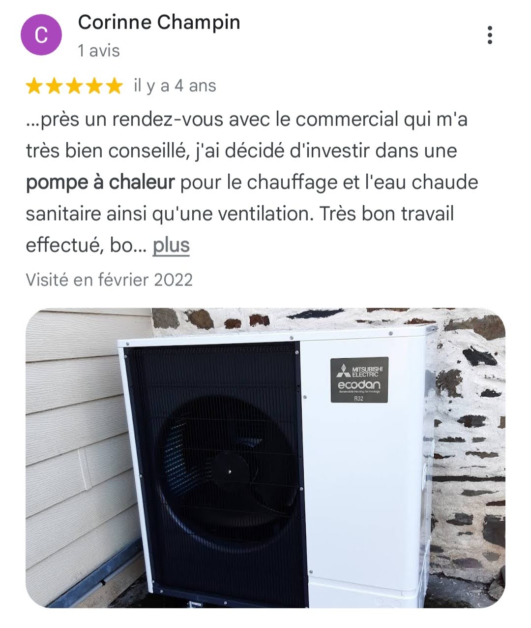 Avis Google 5 étoiles — Corinne Champin — client S2E Normandie