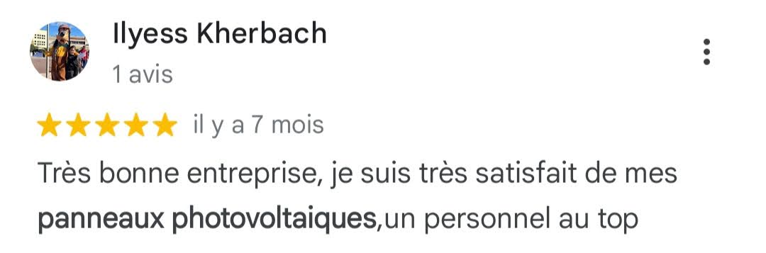 Avis Google 5 étoiles — Ilyess Kherbach — panneaux photovoltaïques S2E Normandie