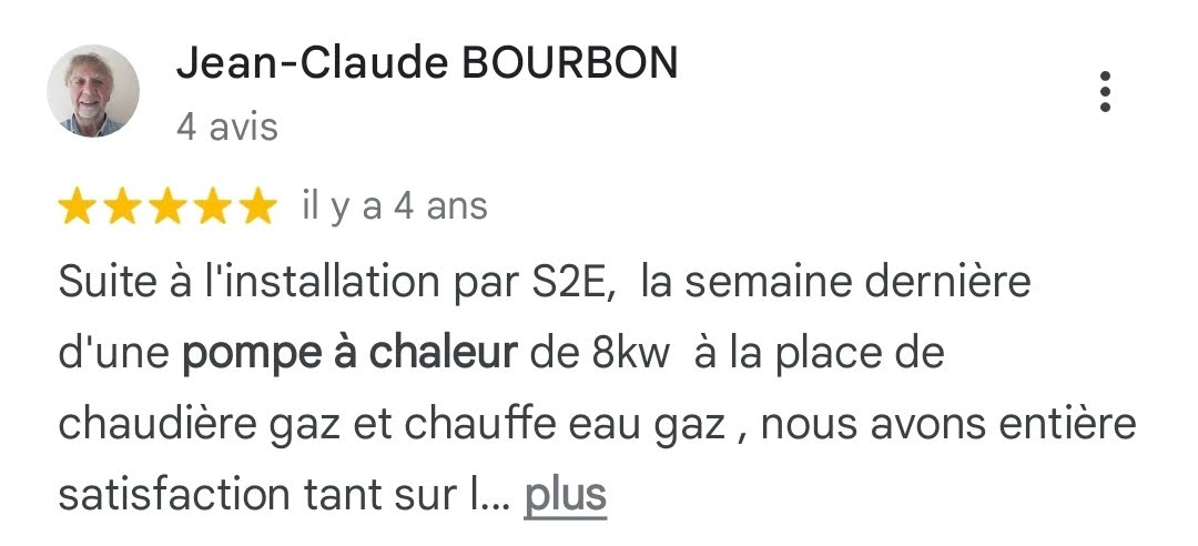Avis Google 5 étoiles — Jean-Claude Bourbon — client S2E Normandie