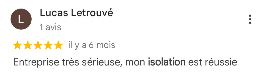 Avis Google 5 étoiles — Lucas Letrouvé — isolation réussie, S2E Normandie
