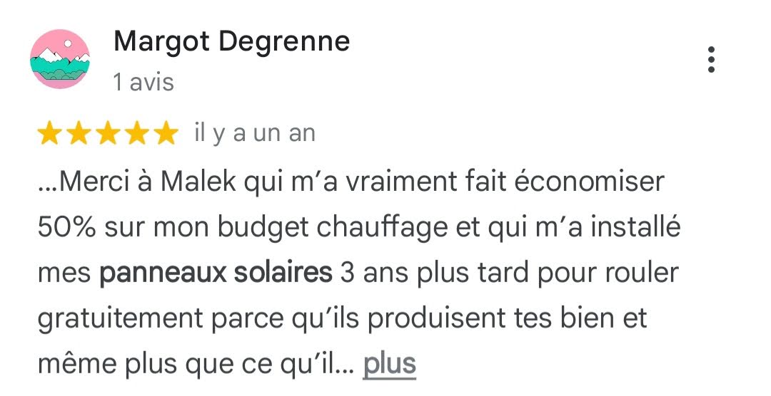 Avis Google 5 étoiles — Margot Degrenne — panneaux solaires S2E Normandie