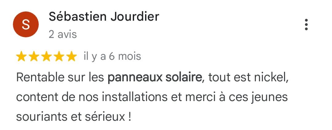 Avis Google 5 étoiles — Sébastien Jourdier — panneaux solaires S2E Normandie